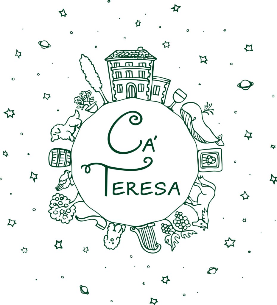 Ca' Teresa - Il logo esteso: attorno al nome ruotano tutti i simboli che descrivono la nostra cantina